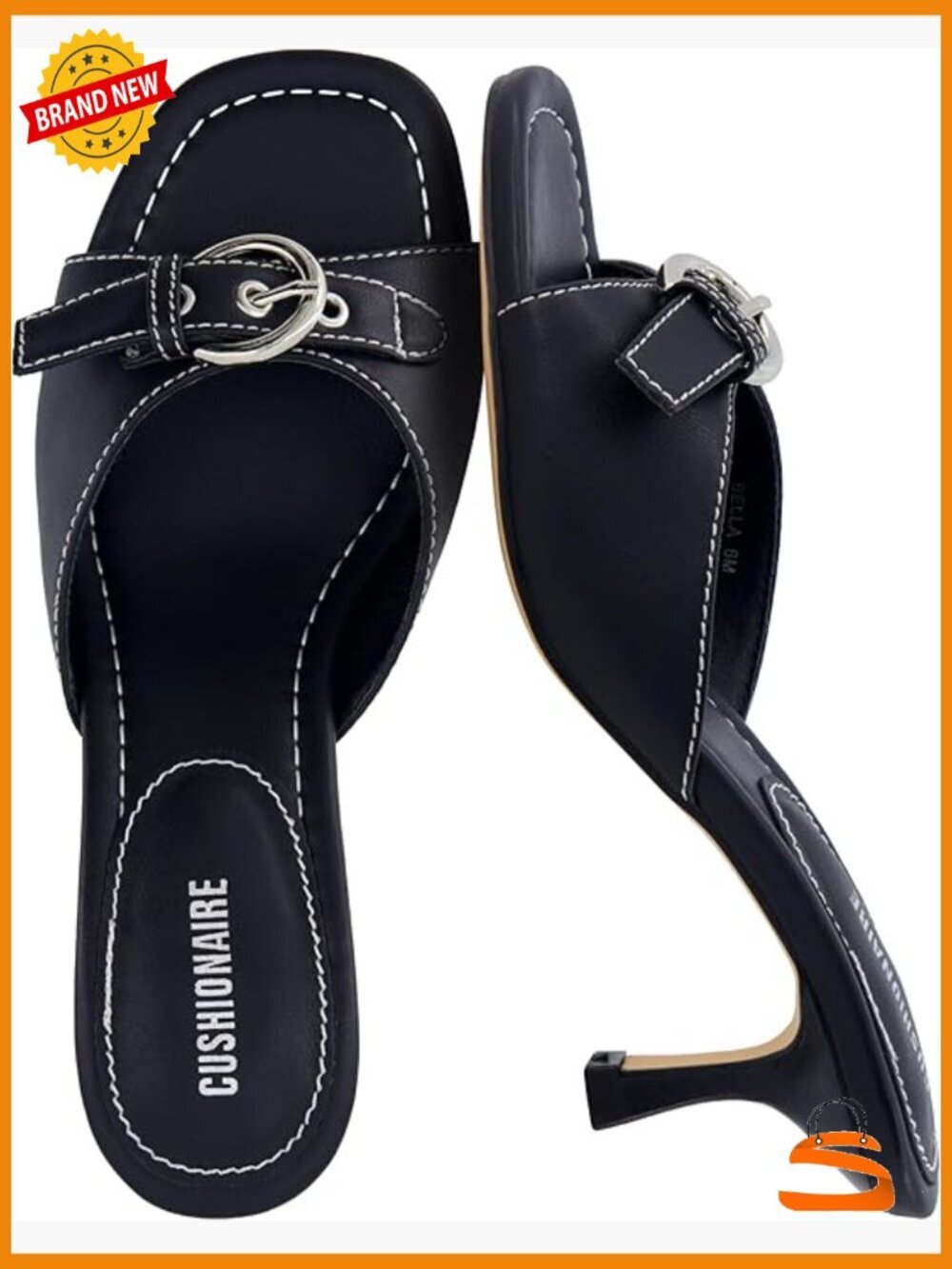 Women's Kitten Heel Mule Sandals with Buckle Accent, Dressy Open Toe Slip Ons